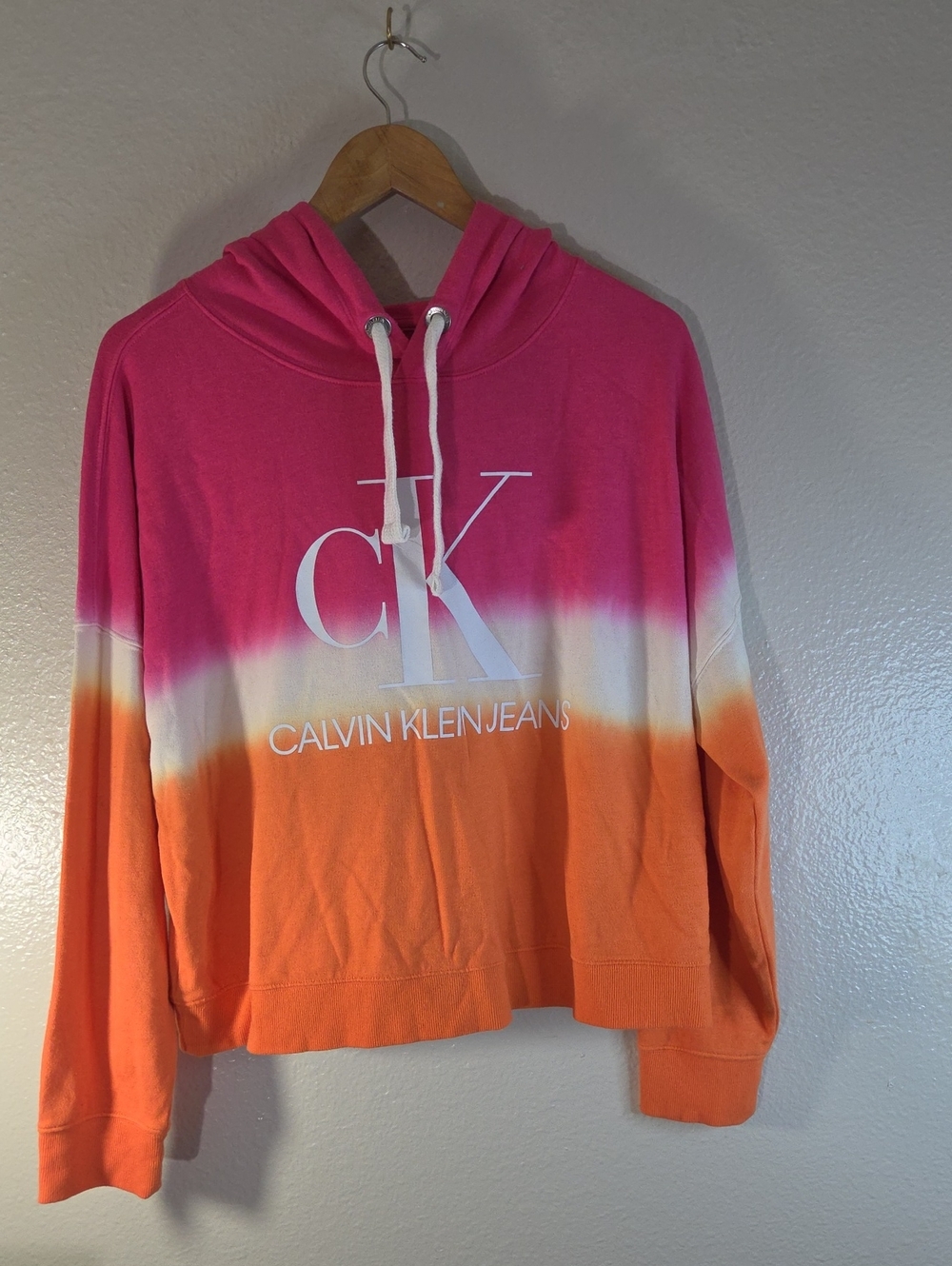 Calvin Klein Jeans CK Ombré Cropped Hoodie Pink Orange XL